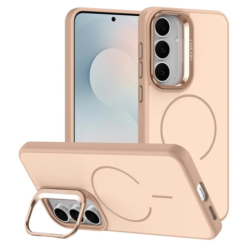 For Samsung Galaxy S25 FE Magnetic Case Skin-touch PC + TPU Phone Cover with Foldable Kickstand - Desert Gold - 1