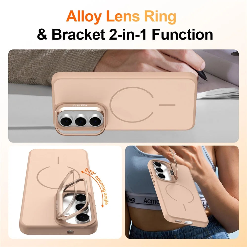 For Samsung Galaxy S25 FE Magnetic Case Skin-touch PC + TPU Phone Cover with Foldable Kickstand - Desert Gold - 2