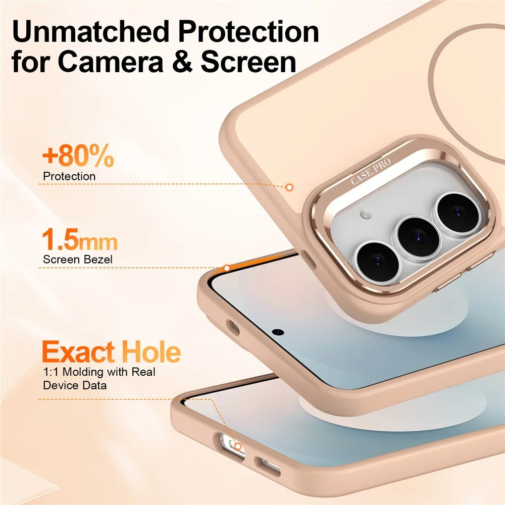 For Samsung Galaxy S25 FE Magnetic Case Skin-touch PC + TPU Phone Cover with Foldable Kickstand - Desert Gold - 5