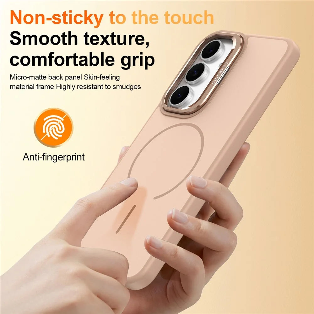 For Samsung Galaxy S25 FE Magnetic Case Skin-touch PC + TPU Phone Cover with Foldable Kickstand - Desert Gold - 7