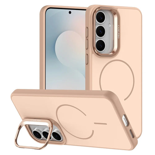 For Samsung Galaxy S24 FE Magnetic Case Skin-touch PC + TPU Phone Cover with Foldable Kickstand - Desert Gold - 1