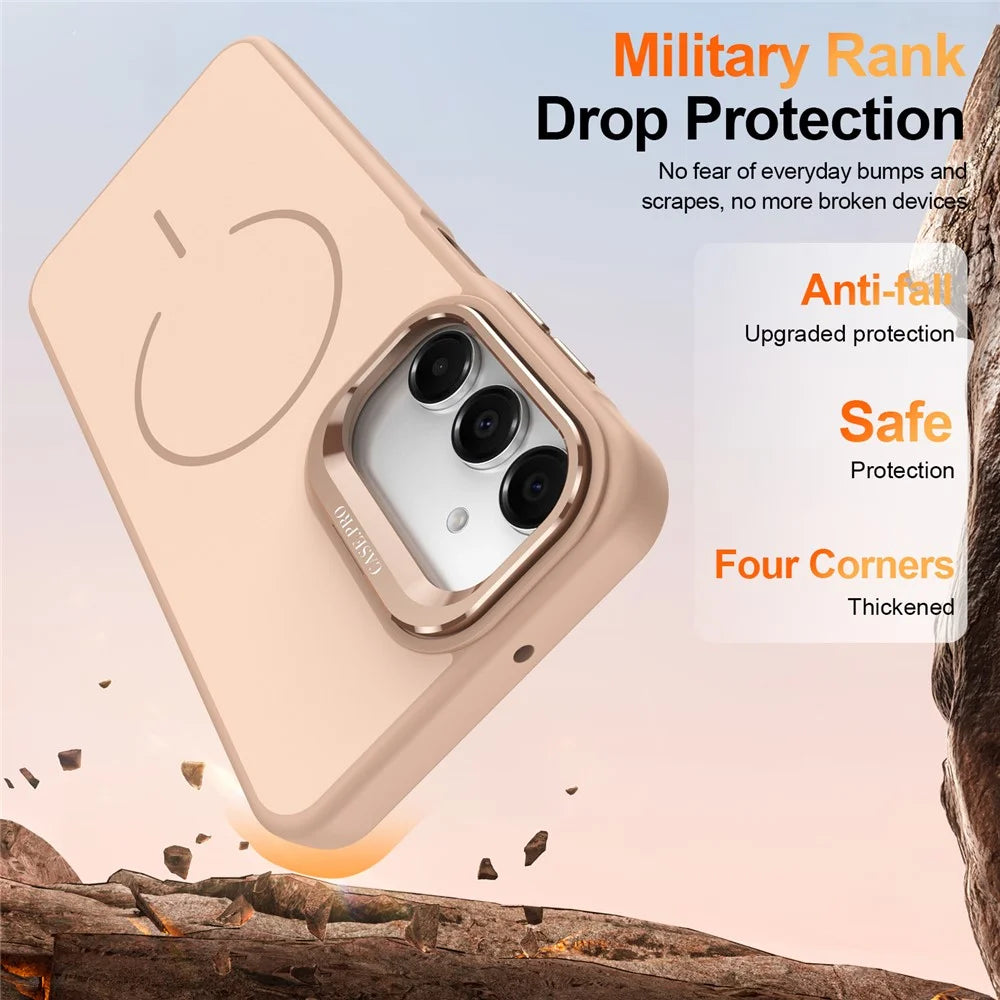 Phone Case For Samsung Galaxy A18 5G / A18 4G / A26 5G / A17 5G / A17 4G / A16 5G / A16 4G Skin-touch PC + TPU Magnetic Cover with Lens Frame Kickstand - Desert Gold - 3
