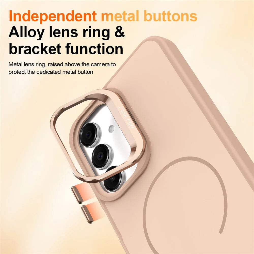 Phone Case For Samsung Galaxy A18 5G / A18 4G / A26 5G / A17 5G / A17 4G / A16 5G / A16 4G Skin-touch PC + TPU Magnetic Cover with Lens Frame Kickstand - Desert Gold - 6