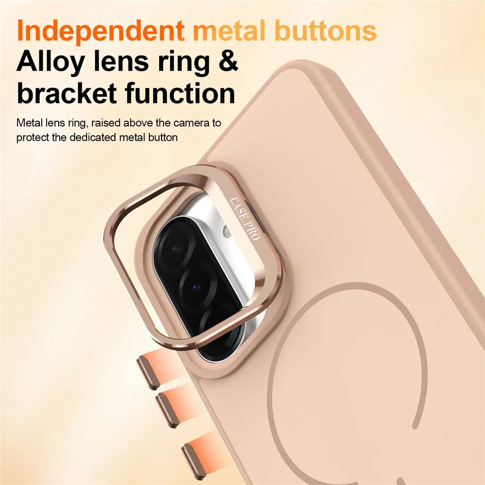 For Samsung Galaxy A56 5G  /  A36 5G Case Skin-touch PC + TPU Magnetic Phone Cover with Lens Frame Kickstand - Desert Gold - 6