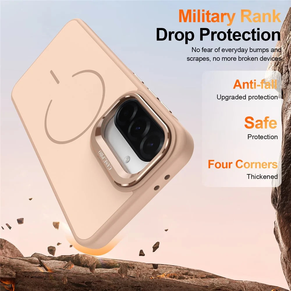 For Samsung Galaxy A54 5G Case Skin-touch PC + TPU Magnetic Phone Cover with Lens Frame Kickstand - Desert Gold - 3