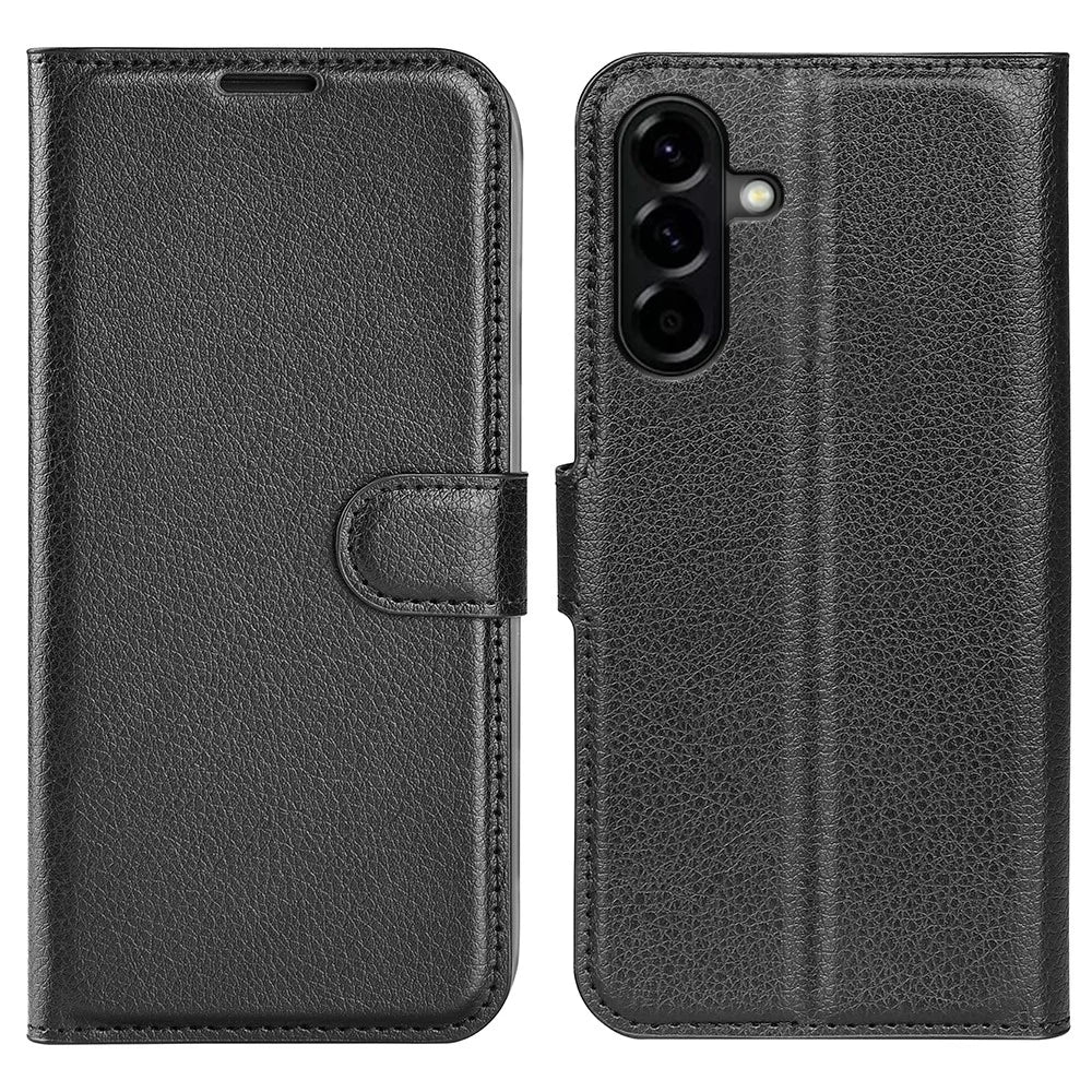 For Samsung Galaxy A57 5G Case Wallet Stand Litchi Texture Shockproof Leather Phone Cover - Black - 1