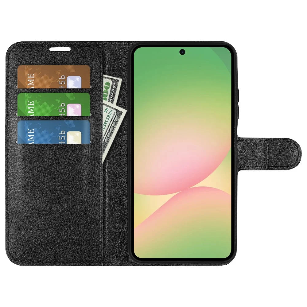 For Samsung Galaxy A57 5G Case Wallet Stand Litchi Texture Shockproof Leather Phone Cover - Black - 2