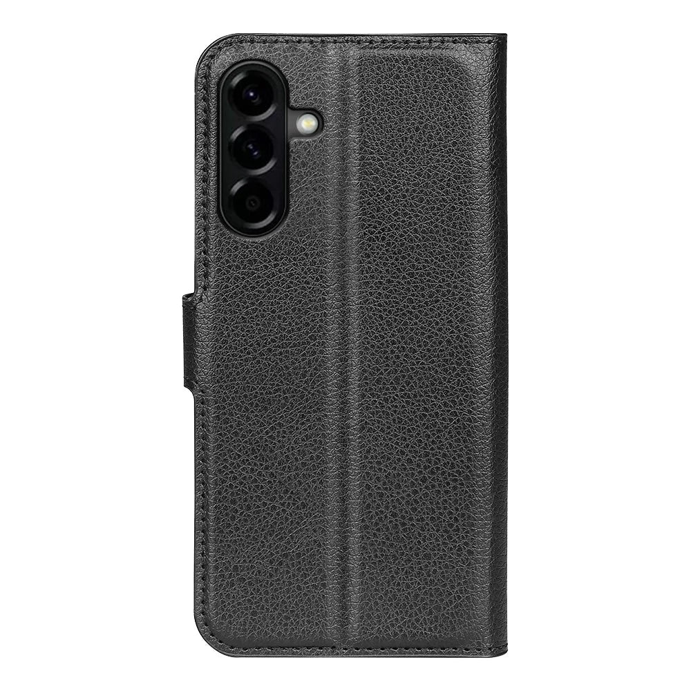 For Samsung Galaxy A57 5G Case Wallet Stand Litchi Texture Shockproof Leather Phone Cover - Black - 6