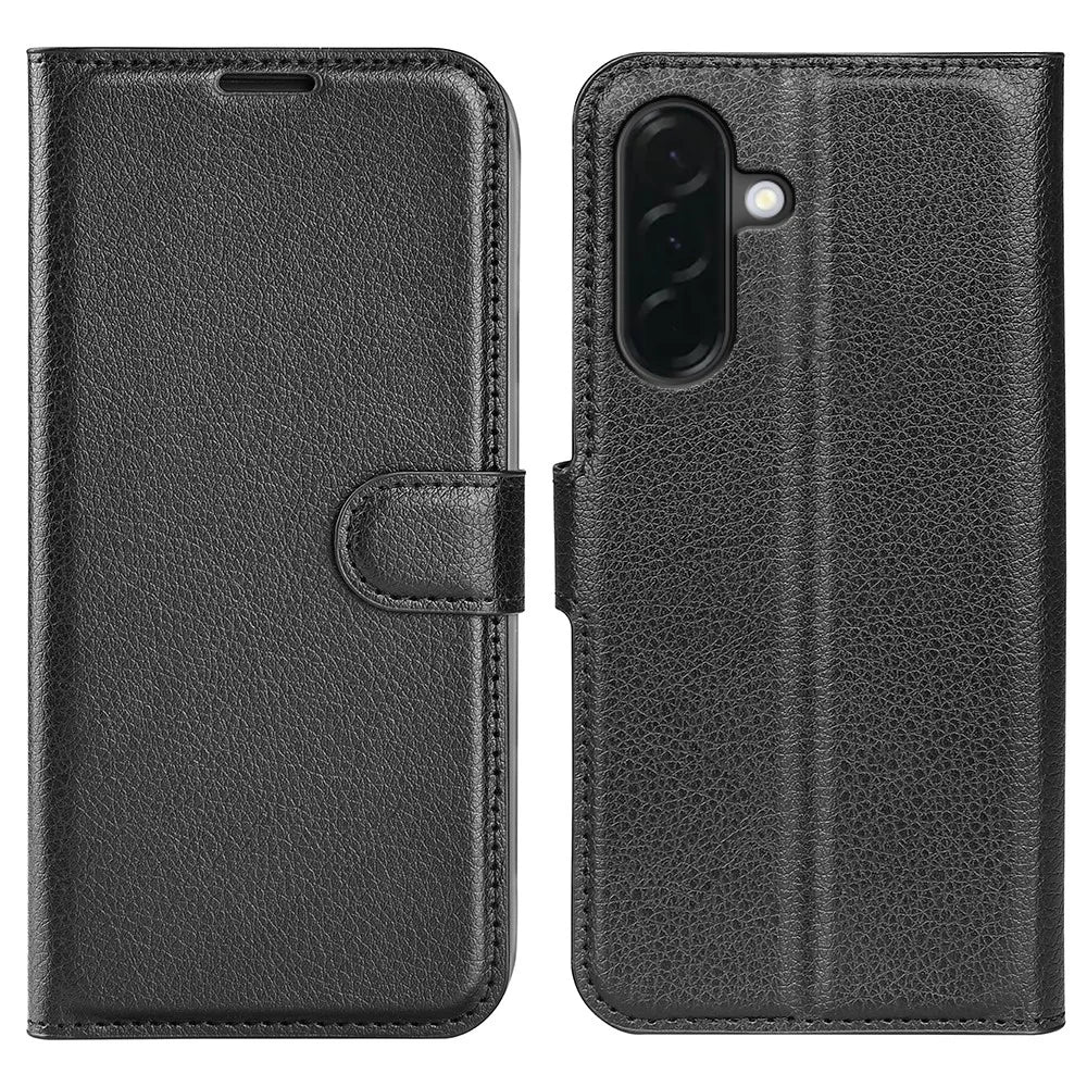 For Samsung Galaxy A37 5G Case Wallet Stand Litchi Texture Shockproof Leather Phone Cover - Black - 1