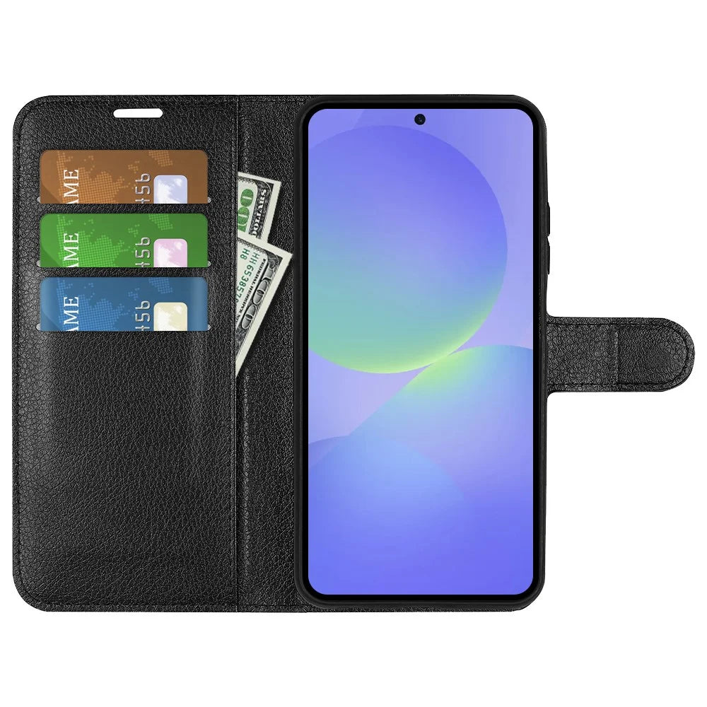 For Samsung Galaxy A37 5G Case Wallet Stand Litchi Texture Shockproof Leather Phone Cover - Black - 2