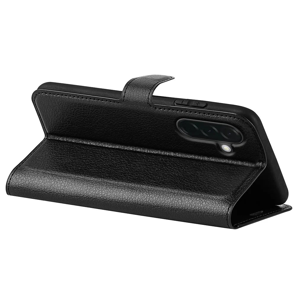 For Samsung Galaxy A37 5G Case Wallet Stand Litchi Texture Shockproof Leather Phone Cover - Black - 4