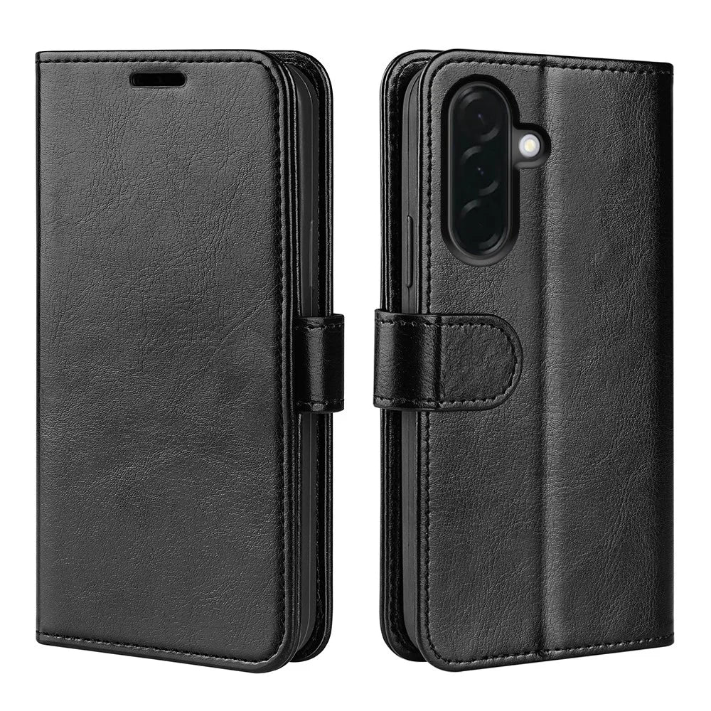 For Samsung Galaxy A37 5G Case Crazy Horse Texture Stand Leather Phone Cover - Black - 1