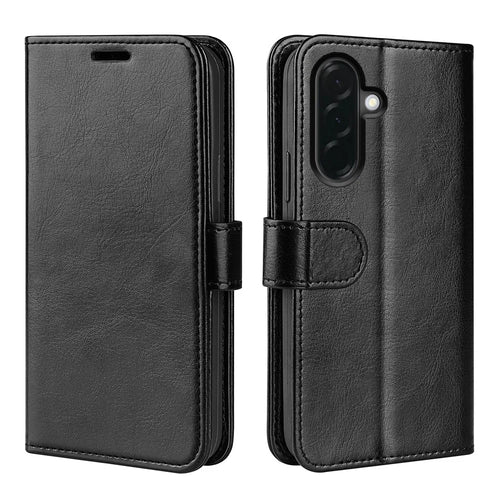 For Samsung Galaxy A37 5G Case Crazy Horse Texture Stand Leather Phone Cover - Black - 1