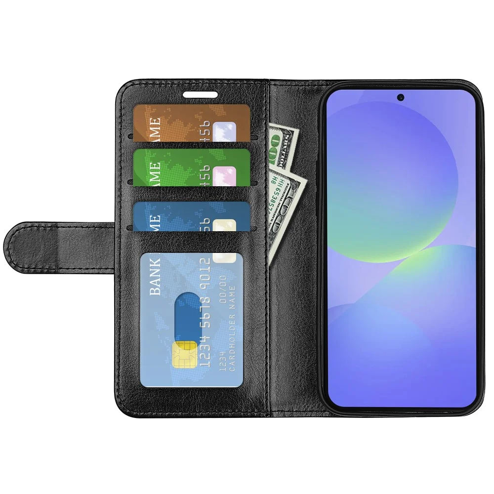 For Samsung Galaxy A37 5G Case Crazy Horse Texture Stand Leather Phone Cover - Black - 2