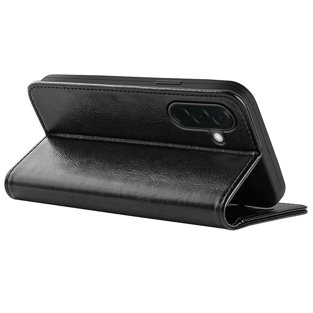 For Samsung Galaxy A37 5G Case Crazy Horse Texture Stand Leather Phone Cover - Black - 4