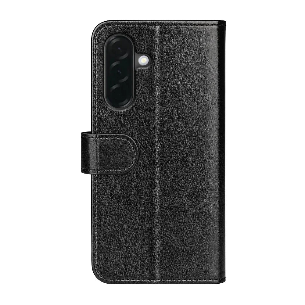 For Samsung Galaxy A37 5G Case Crazy Horse Texture Stand Leather Phone Cover - Black - 7