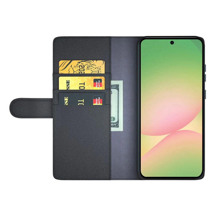 For Samsung Galaxy A57 5G Case Genuine Split Leather Phone Cover with Wallet Stand - Black - 2