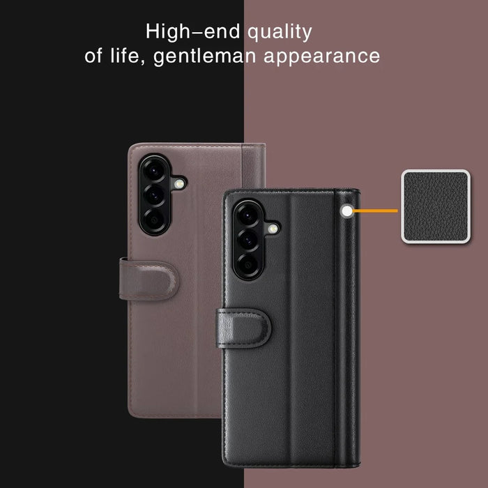 For Samsung Galaxy A57 5G Case Genuine Split Leather Phone Cover with Wallet Stand - Black - 5