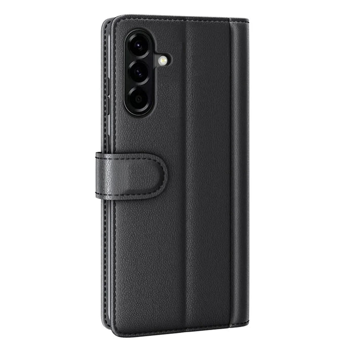 For Samsung Galaxy A57 5G Case Genuine Split Leather Phone Cover with Wallet Stand - Black - 6