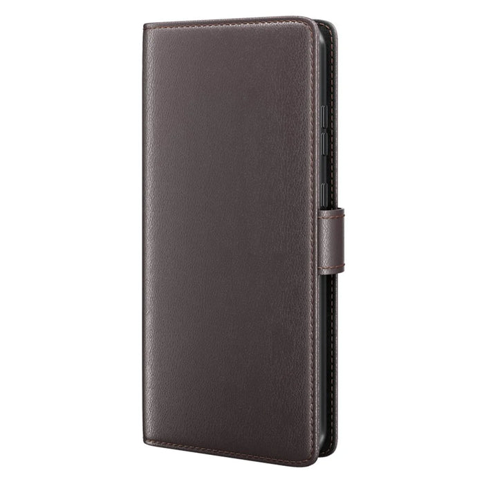 For Samsung Galaxy A37 5G Case Genuine Split Leather Phone Cover with Wallet Stand - Brown - 6