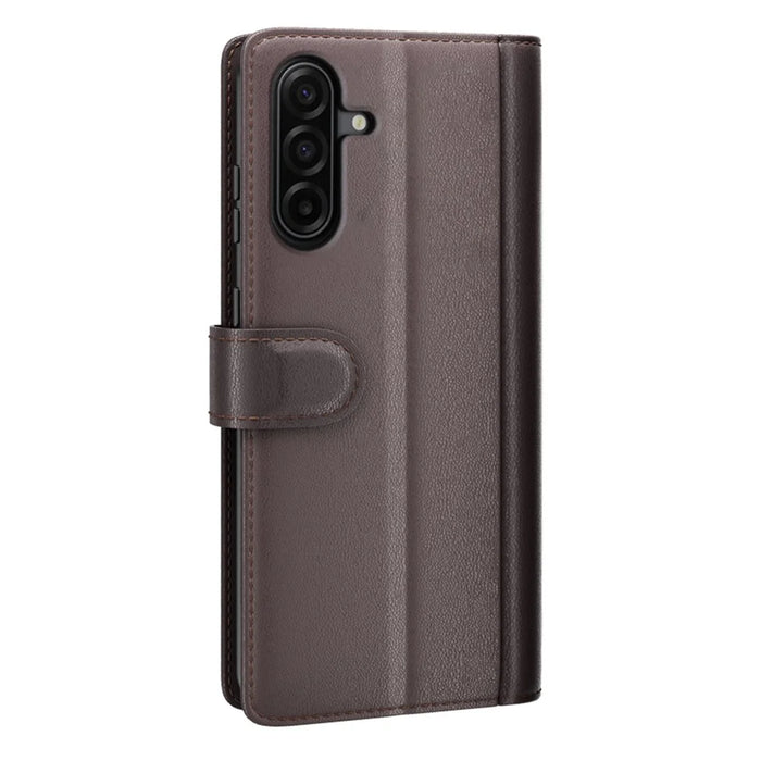For Samsung Galaxy A37 5G Case Genuine Split Leather Phone Cover with Wallet Stand - Brown - 7