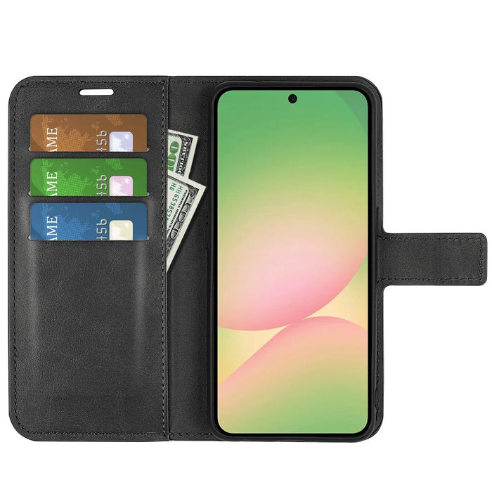 For Samsung Galaxy A57 5G Stand Case Anti-Scratch Calf Texture Leather Phone Cover - Black - 2