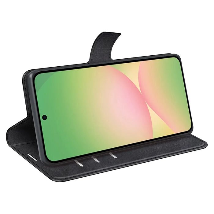 For Samsung Galaxy A57 5G Stand Case Anti-Scratch Calf Texture Leather Phone Cover - Black - 3