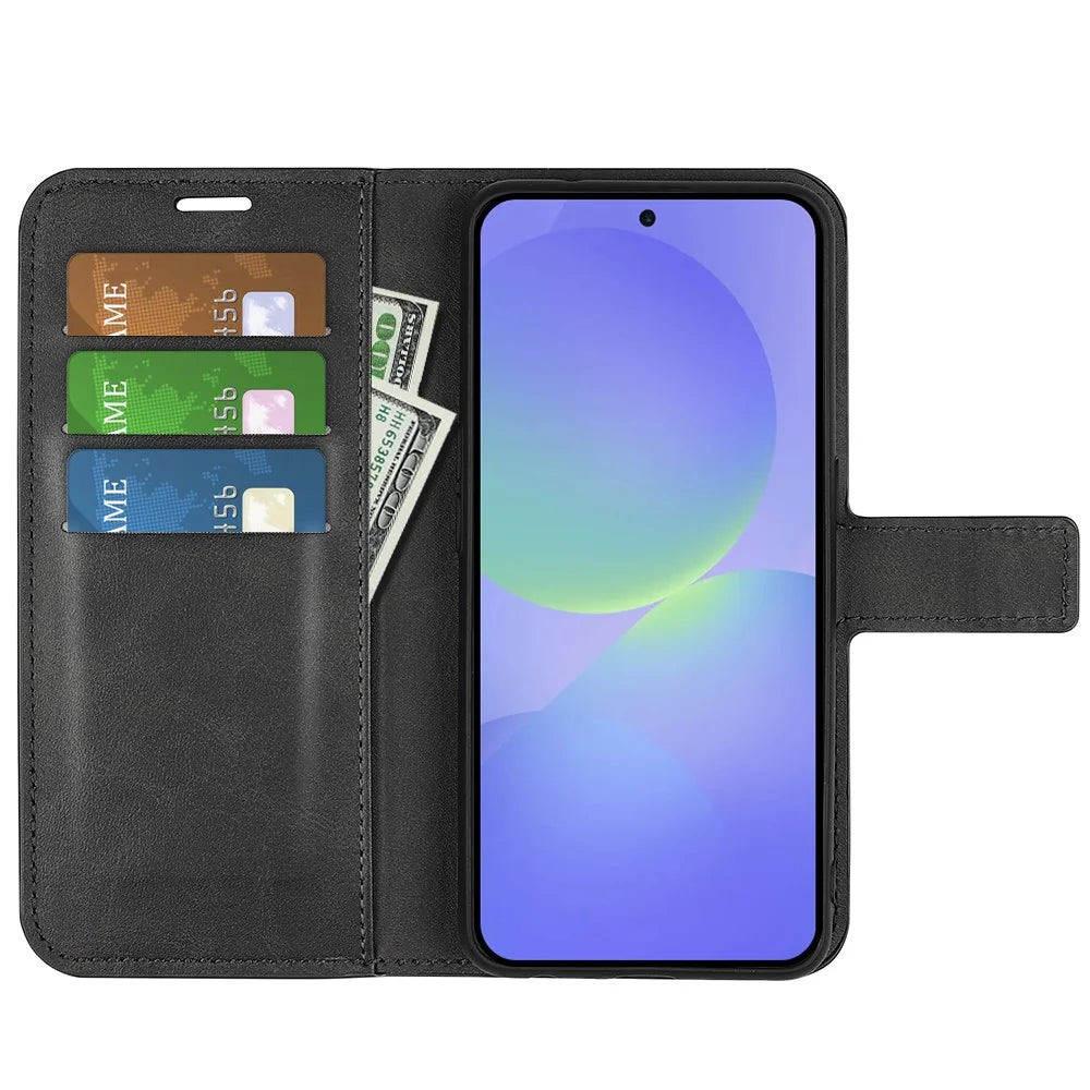 For Samsung Galaxy A37 5G Stand Case Anti-Scratch Calf Texture Leather Phone Cover - Black - 2