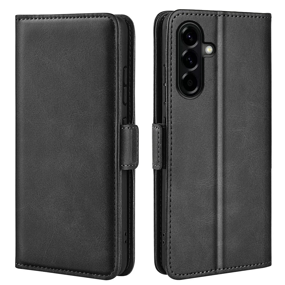 For Samsung Galaxy A57 5G Case Calf Texture Leather Wallet Phone Cover - Black - 1