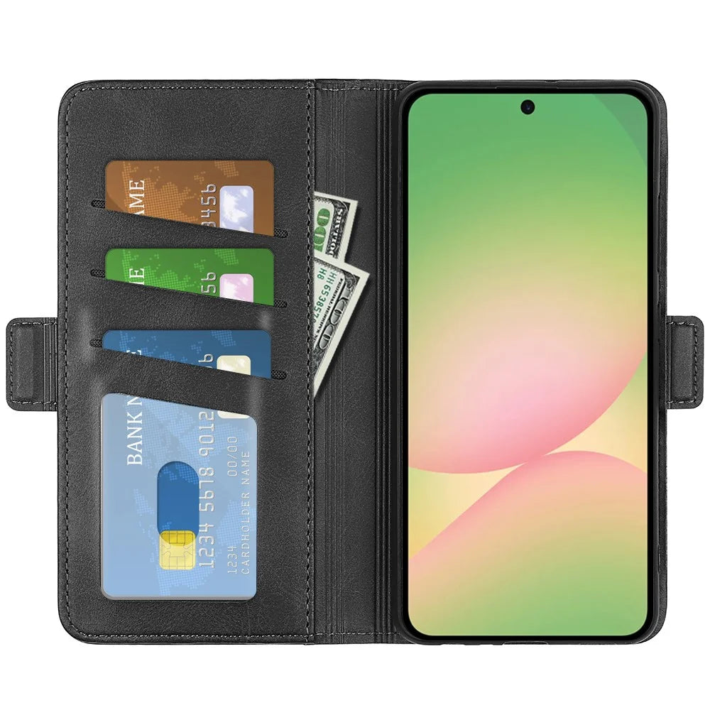 For Samsung Galaxy A57 5G Case Calf Texture Leather Wallet Phone Cover - Black - 2