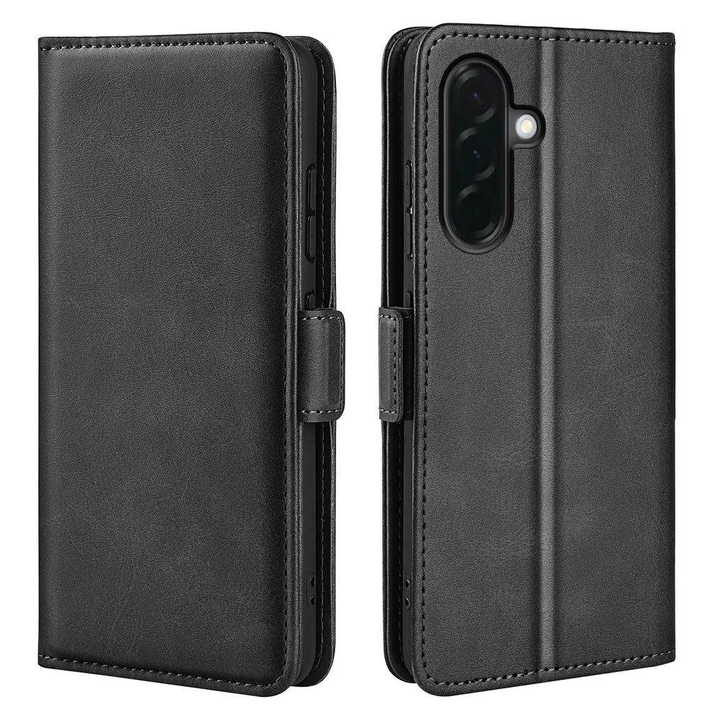 For Samsung Galaxy A37 5G Case Calf Texture Leather Wallet Phone Cover - Black - 1