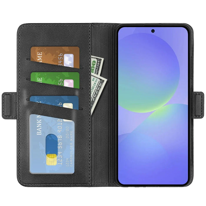 For Samsung Galaxy A37 5G Case Calf Texture Leather Wallet Phone Cover - Black - 2