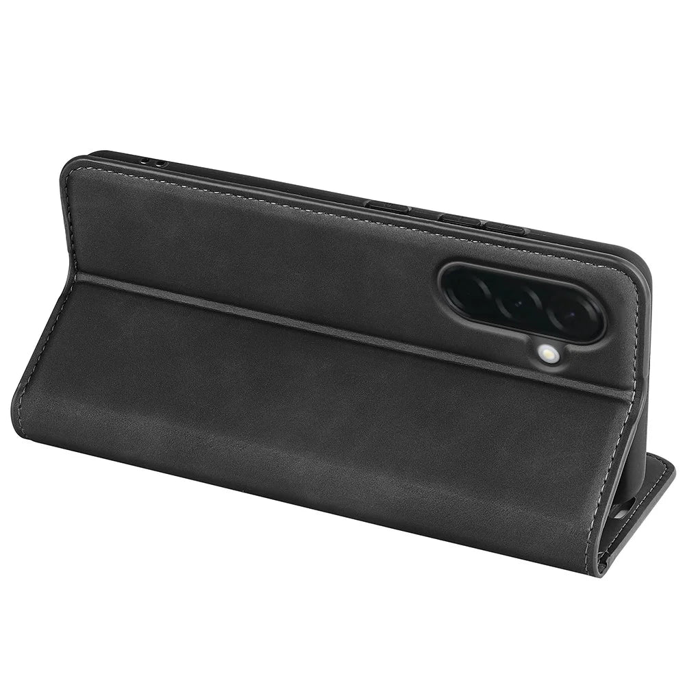 For Samsung Galaxy A37 5G Case Skin Touch Leather Wallet Phone Cover - Black - 4