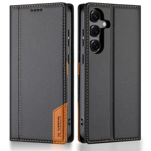 N.BEKUS P3 For Samsung Galaxy S26+ Case RFID Blocking Wallet Stand PU Leather Flip Phone Cover - Black - 1