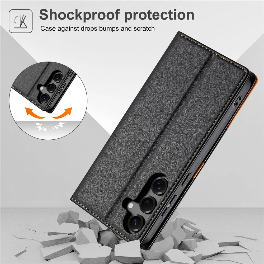 N.BEKUS P3 For Samsung Galaxy S26+ Case RFID Blocking Wallet Stand PU Leather Flip Phone Cover - Black - 6