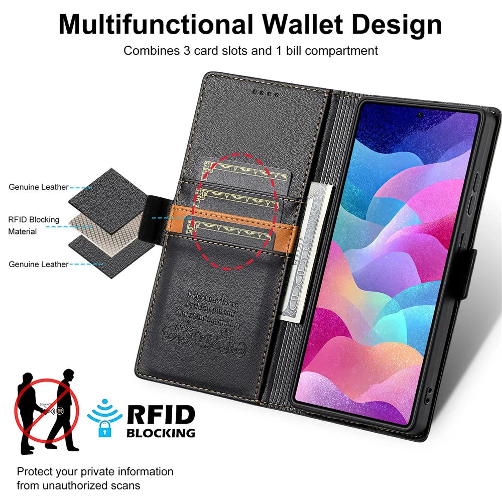 N.BEKUS P3 For Samsung Galaxy S26 Ultra Case RFID Blocking Wallet Stand PU Leather Flip Phone Cover - Black - 5