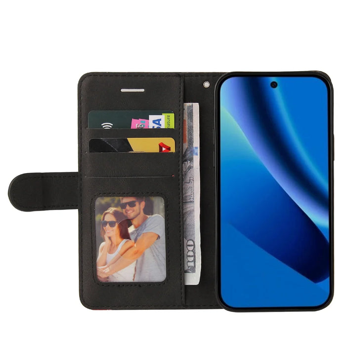 For Google Pixel 10a Leather Phone Case Stand Wallet with Bi-colour Splicing Design - Black - 2