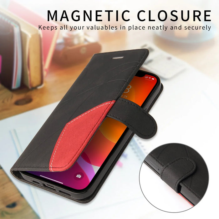 For Google Pixel 10a Leather Phone Case Stand Wallet with Bi-colour Splicing Design - Black - 4