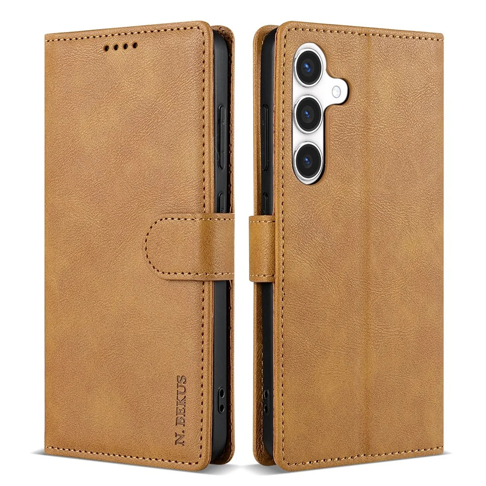 N.BEKUS CSJ-001 For Samsung Galaxy S26 Stand Case PU Leather Wallet Phone Cover - Brown - 1