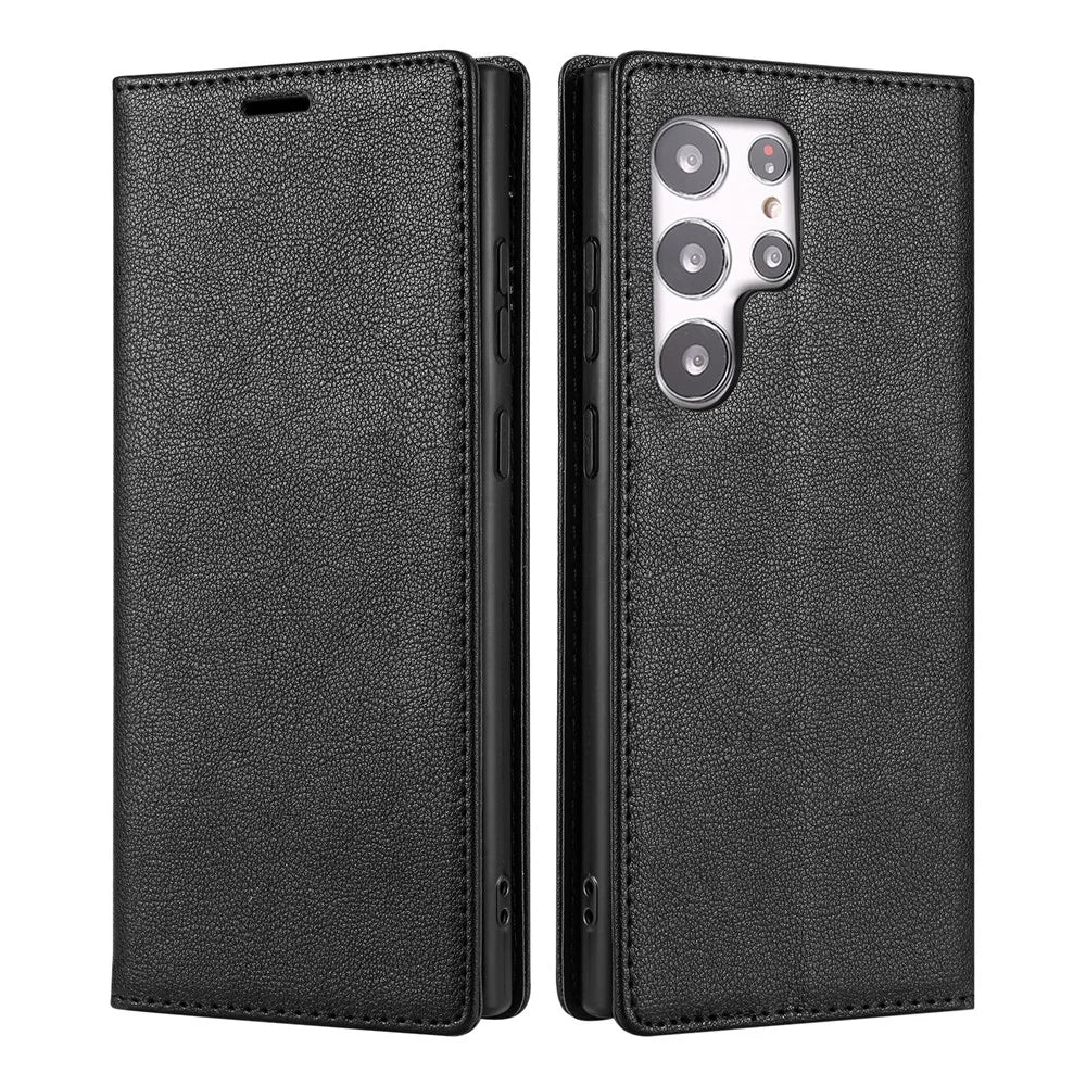 For Samsung Galaxy S26 Ultra Wallet Case Magnetic Closure PU Leather Phone Cover - Black - 1