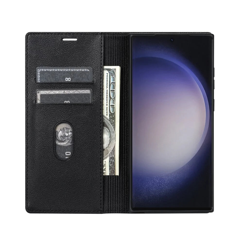 For Samsung Galaxy S26 Ultra Wallet Case Magnetic Closure PU Leather Phone Cover - Black - 2