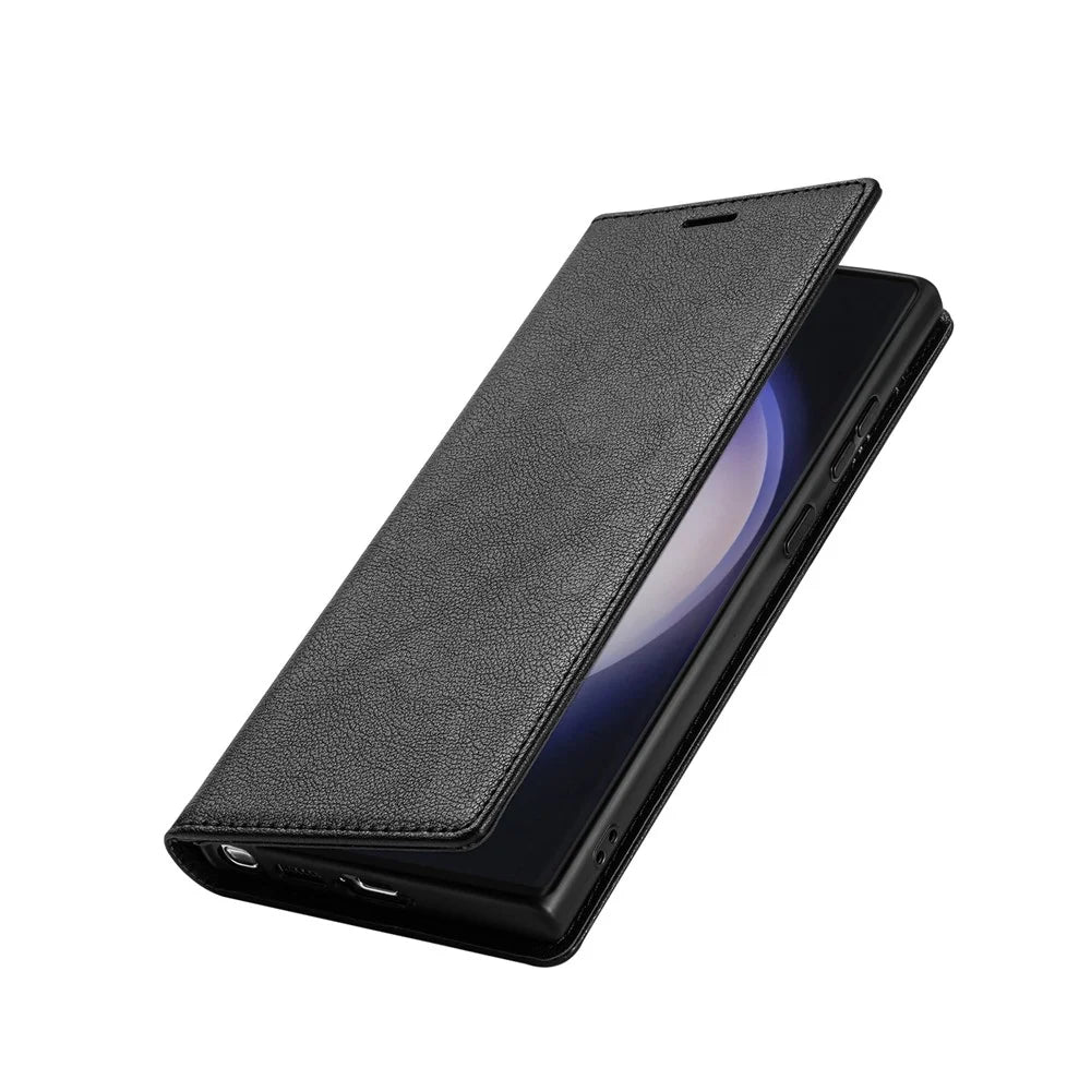 For Samsung Galaxy S26 Ultra Wallet Case Magnetic Closure PU Leather Phone Cover - Black - 5