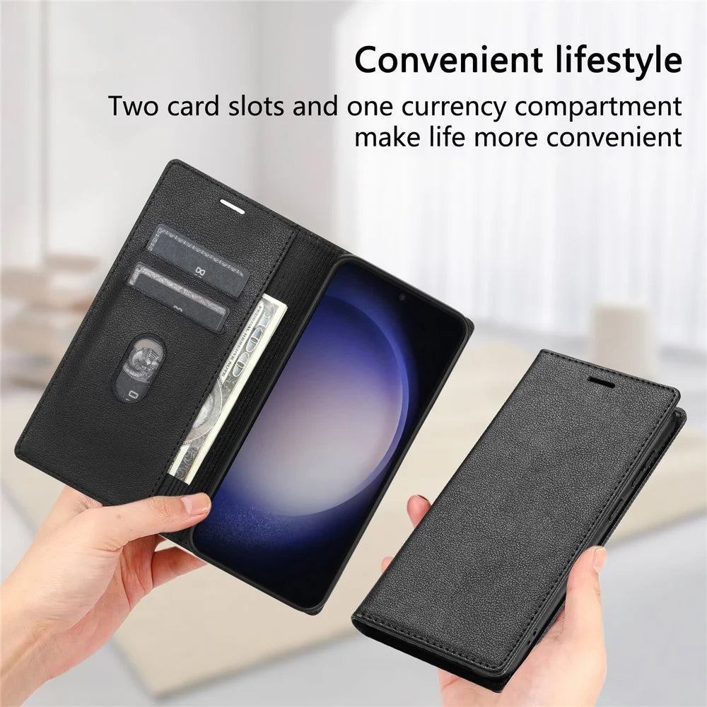 For Samsung Galaxy S26 Ultra Wallet Case Magnetic Closure PU Leather Phone Cover - Black - 7