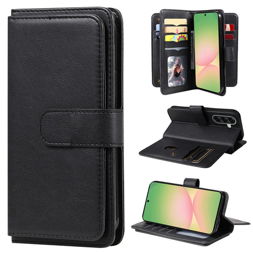 For Samsung Galaxy A57 5G Leather Case with 10 Card Holder Phone Cover Stand - Black - 1