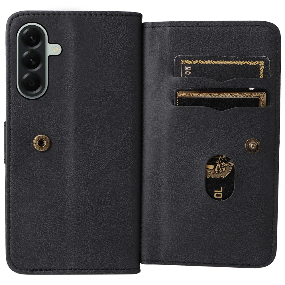 For Samsung Galaxy A57 5G Leather Case with 10 Card Holder Phone Cover Stand - Black - 2