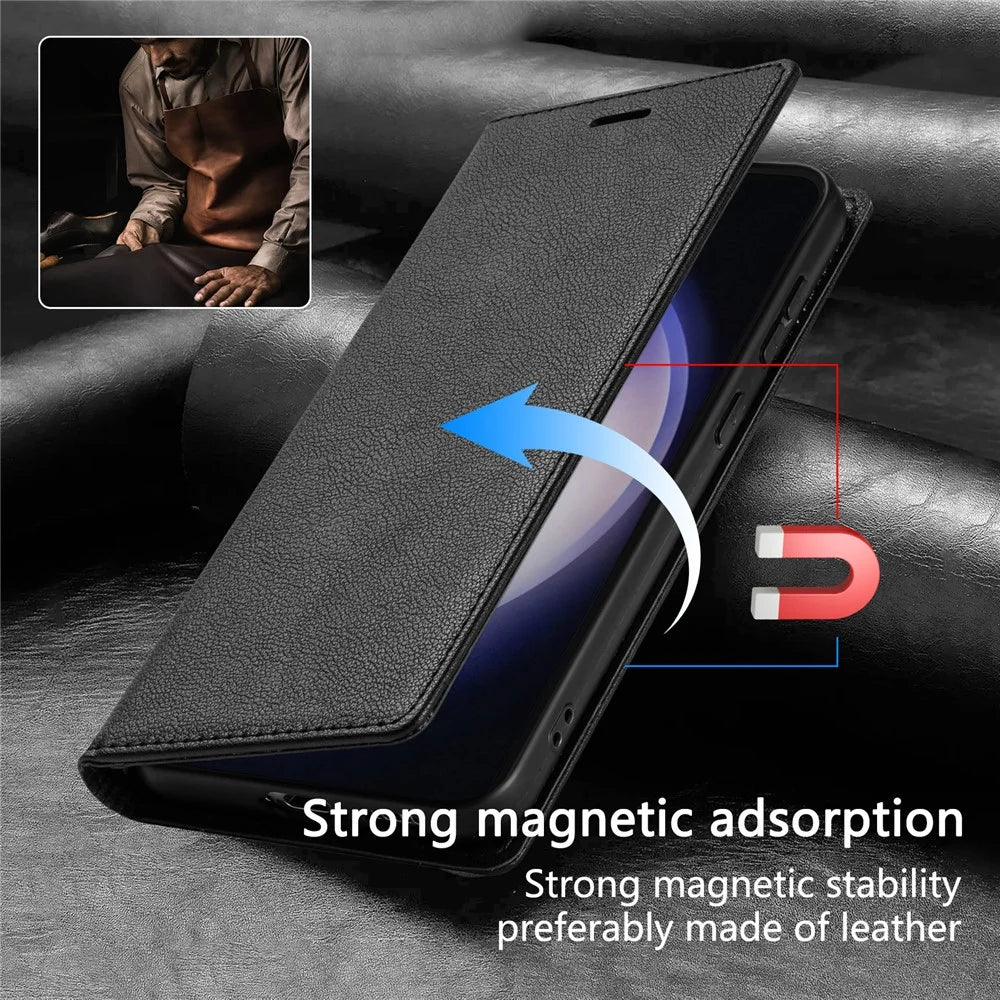 For Samsung Galaxy A37 5G Wallet Case Magnetic Closure PU Leather Phone Cover - Black - 6
