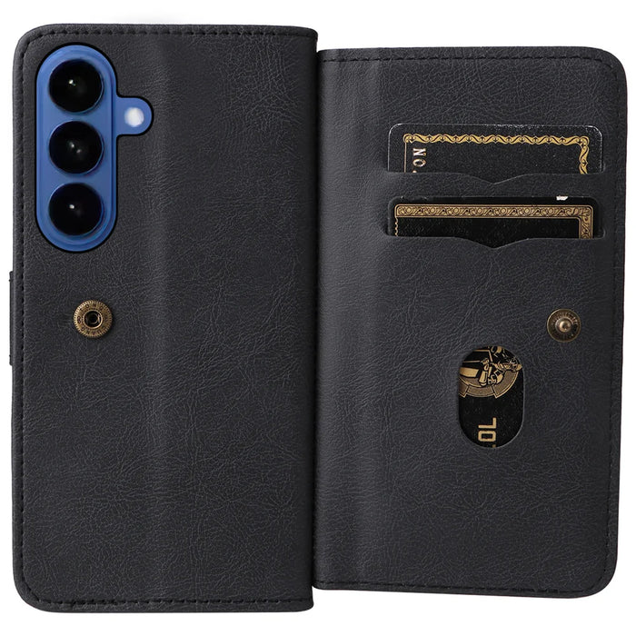 For Samsung Galaxy S26+ Leather Case with 10 Card Holder Phone Cover Stand - Black - 2