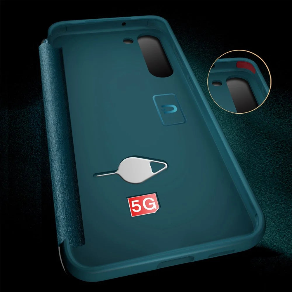 Protective Shell for Samsung Galaxy S23, Cellphone Protector Book Style Cover PU Leather+TPU+Acrylic Hybrid Case - Blue - 3