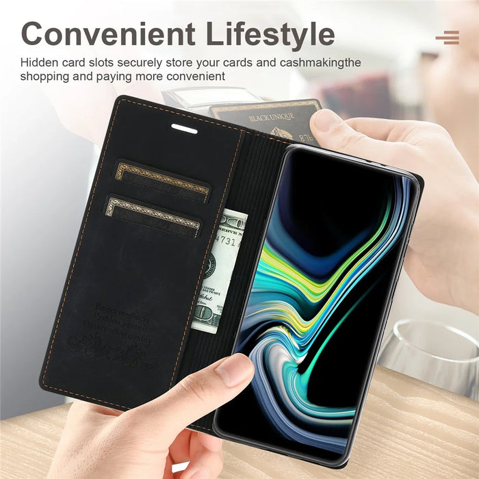 For Samsung Galaxy A37 5G Wallet Case Magnetic Closing Leather Phone Cover - Black - 4