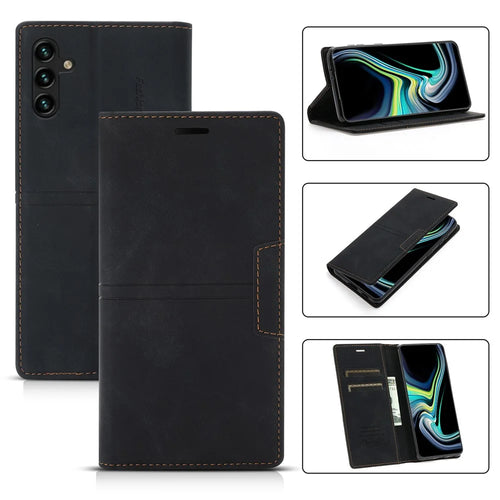 For Samsung Galaxy S25 FE Wallet Case Magnetic Closing Leather Phone Cover - Black - 1